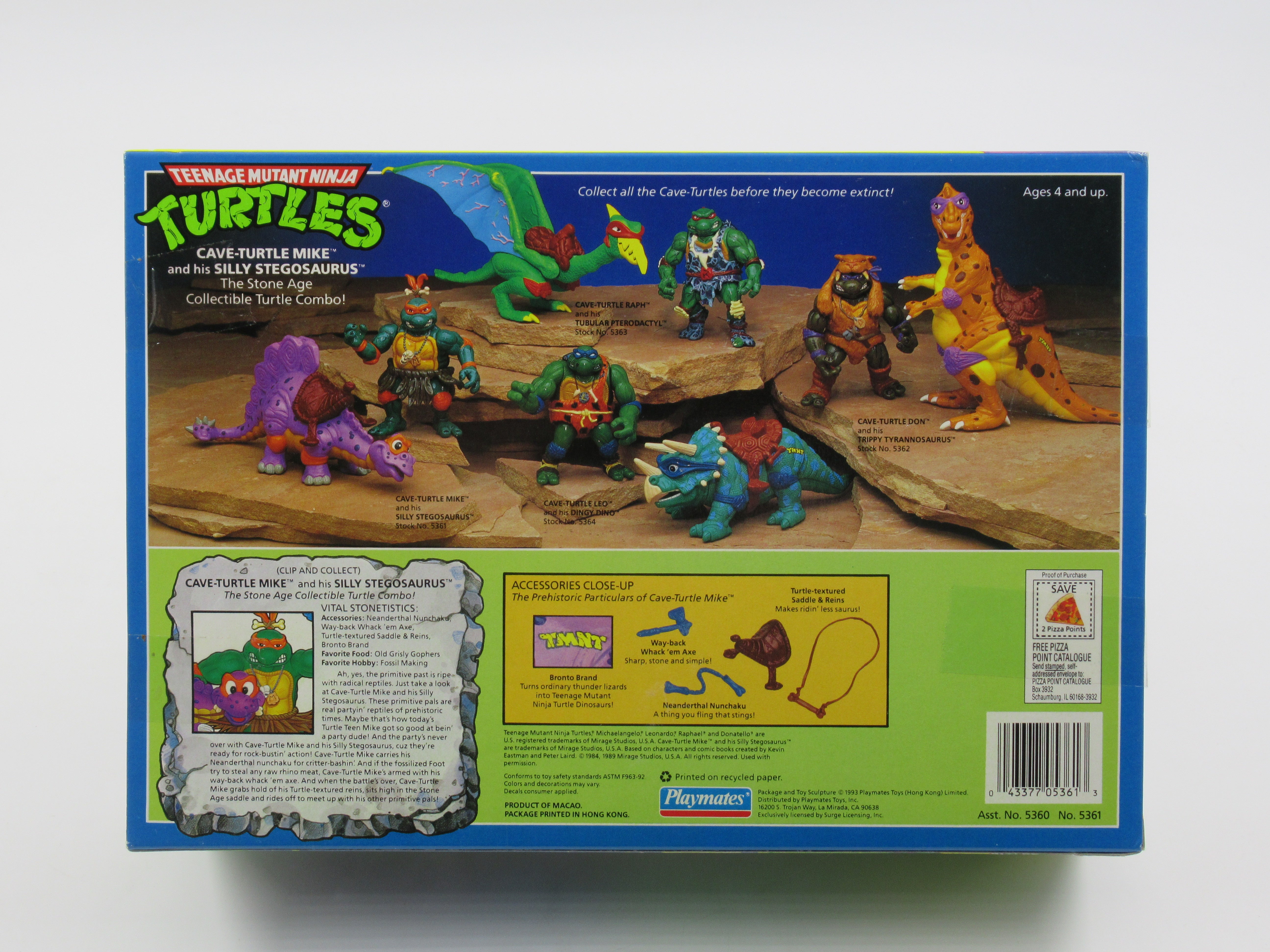 Teenage Mutant Ninja Turtles Cave-Turtle Mike and His Silly Stegosaurus 4" Figure TMNTs - Playmates (1993)